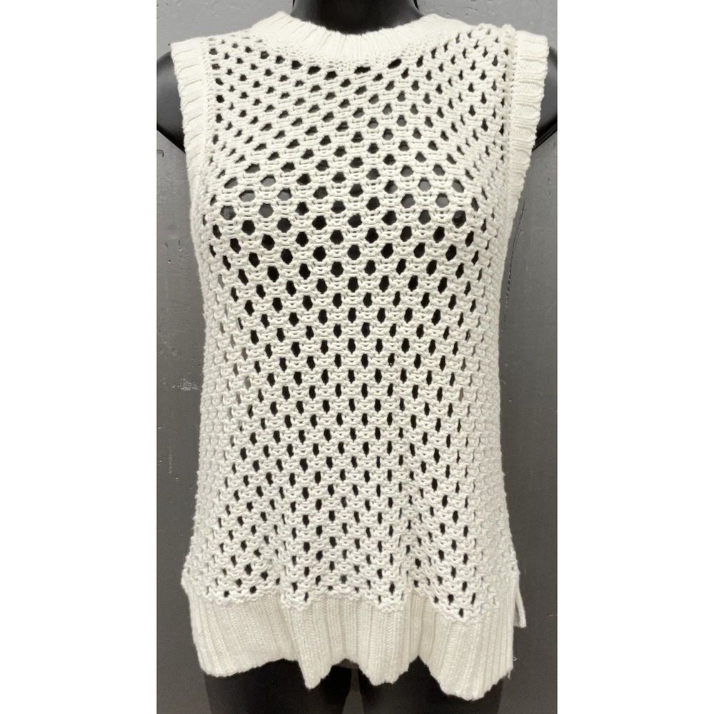 Abercrombie & Fitch Sweater Vest Women L Ivory Cream‎ Open Knit Preppy Cottage